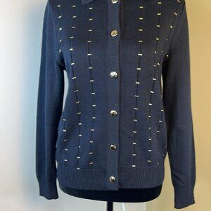 St John Sport Discreet Flaws Cardigan Gold Tone Beading SZ "P" See Photos